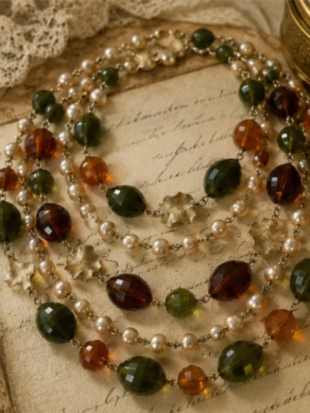 Vintage Multi Strand Freshwater Pearl & Faceted Glass Statement Necklace 16”